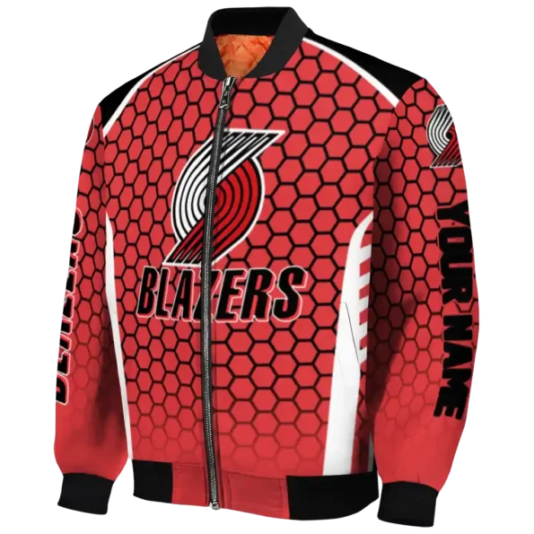 customized portland trail blazers hexagon grid red bomber jacket best selling