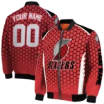 customized portland trail blazers hexagon grid red bomber jacket best selling