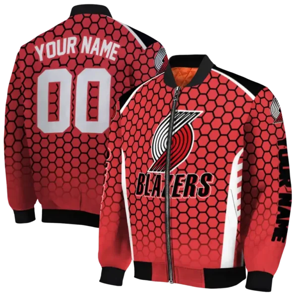 customized portland trail blazers hexagon grid red bomber jacket fashion forward
