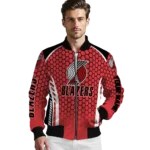 customized portland trail blazers hexagon grid red bomber jacket best selling