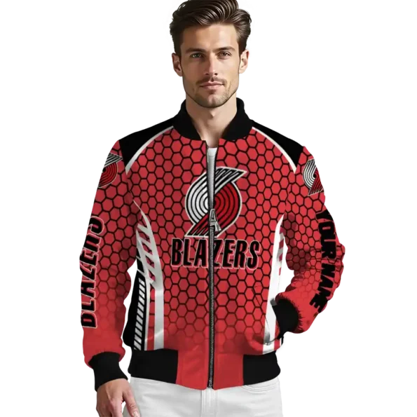 customized portland trail blazers hexagon grid red bomber jacket high quality