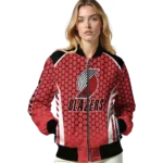 customized portland trail blazers hexagon grid red bomber jacket best selling