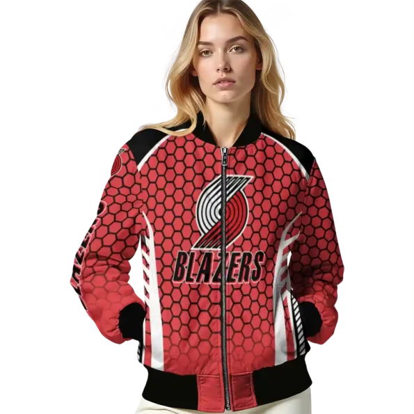 customized portland trail blazers hexagon grid red bomber jacket latest model