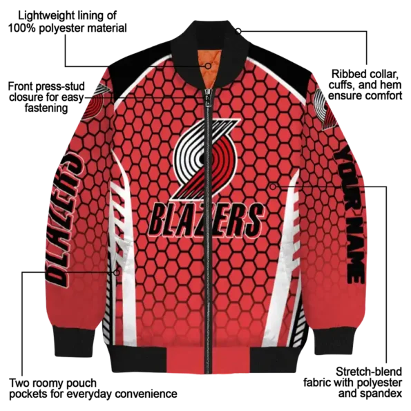 customized portland trail blazers hexagon grid red bomber jacket new arrival