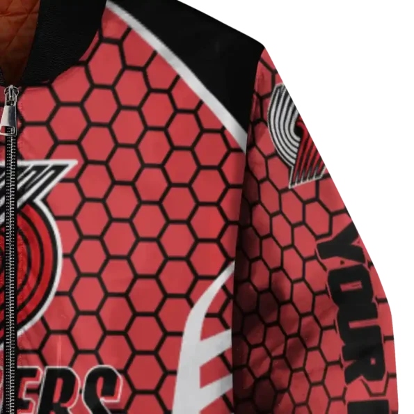 customized portland trail blazers hexagon grid red bomber jacket premium grade