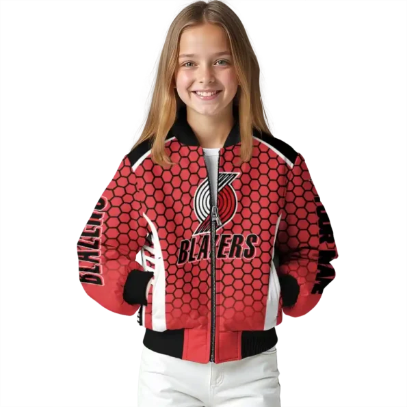 customized portland trail blazers hexagon grid red bomber jacket top rated