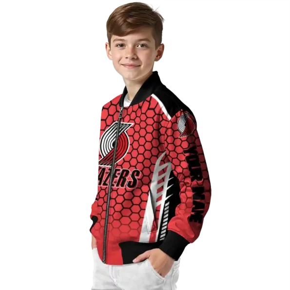 customized portland trail blazers hexagon grid red bomber jacket trendy