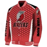 customized portland trail blazers hexagon grid red varsity jacket best selling.webp
