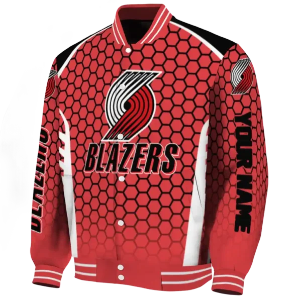 customized portland trail blazers hexagon grid red varsity jacket best selling.webp
