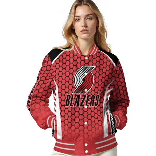 customized portland trail blazers hexagon grid red varsity jacket latest model.webp
