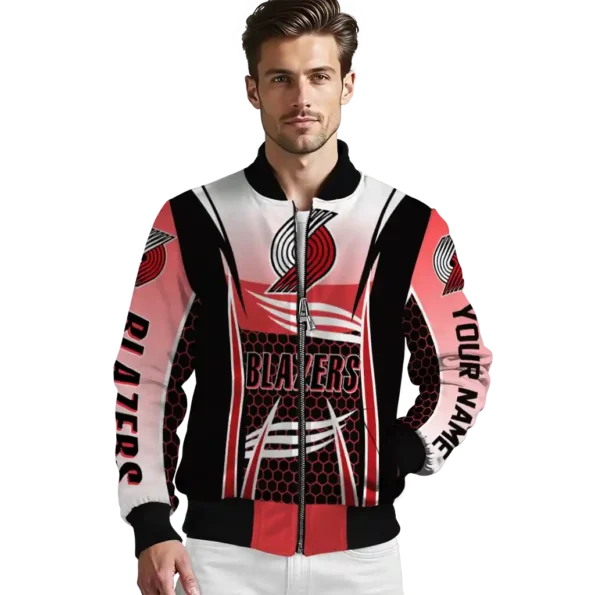 customized portland trail blazers mesh effect red black bomber jacket high quality