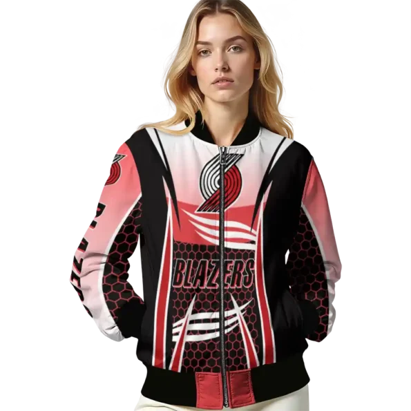 customized portland trail blazers mesh effect red black bomber jacket latest model