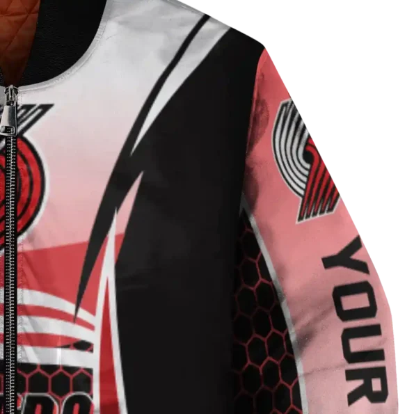 customized portland trail blazers mesh effect red black bomber jacket premium grade