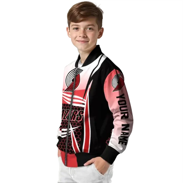 customized portland trail blazers mesh effect red black bomber jacket trendy