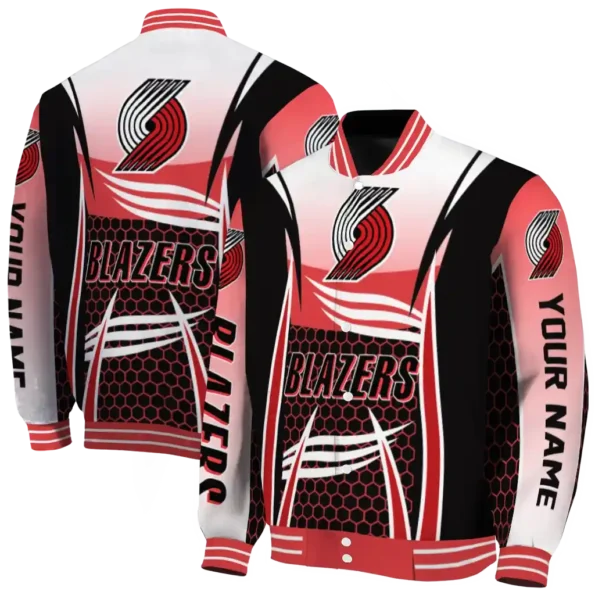 customized portland trail blazers mesh effect red black varsity jacket fashion forward.webp
