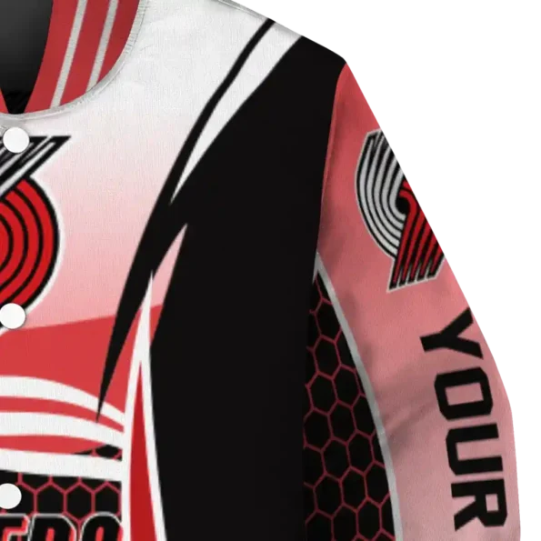 customized portland trail blazers mesh effect red black varsity jacket premium grade.webp