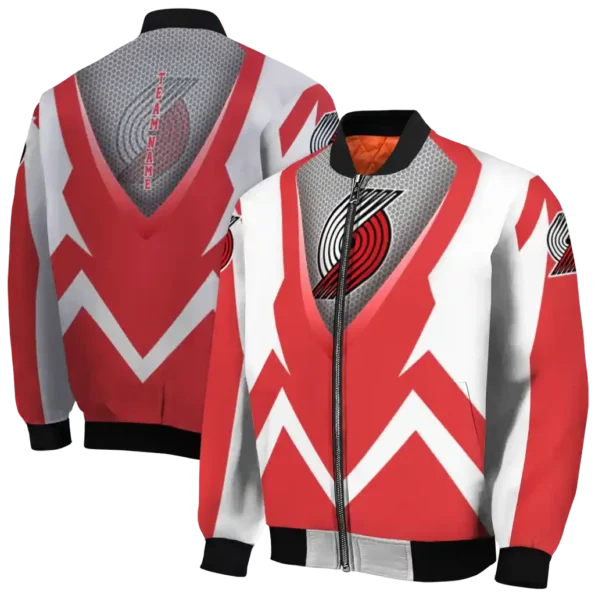 customized portland trail blazers v stripes red white bomber jacket fashion forward