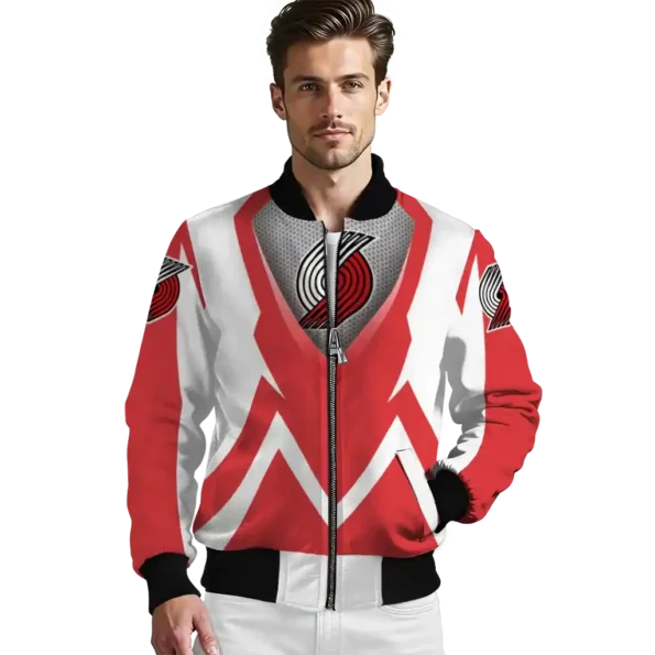 customized portland trail blazers v stripes red white bomber jacket high quality