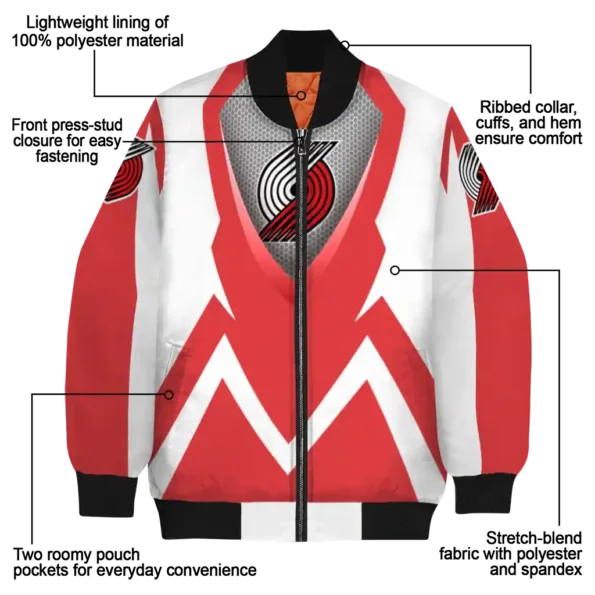 customized portland trail blazers v stripes red white bomber jacket new arrival