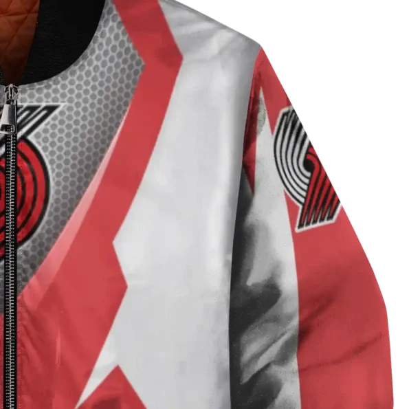 customized portland trail blazers v stripes red white bomber jacket premium grade