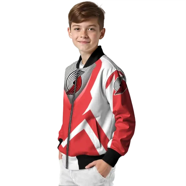 customized portland trail blazers v stripes red white bomber jacket trendy