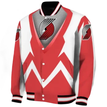 customized portland trail blazers v stripes red white varsity jacket best selling.webp