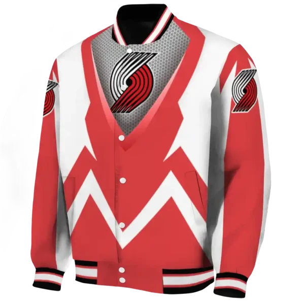 customized portland trail blazers v stripes red white varsity jacket best selling.webp