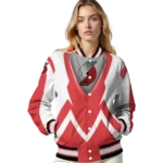 customized portland trail blazers v stripes red white varsity jacket best selling.webp
