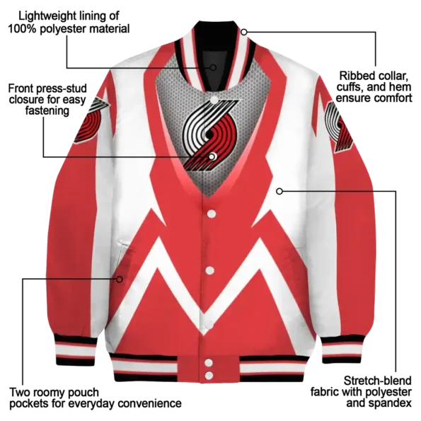 customized portland trail blazers v stripes red white varsity jacket new arrival.webp