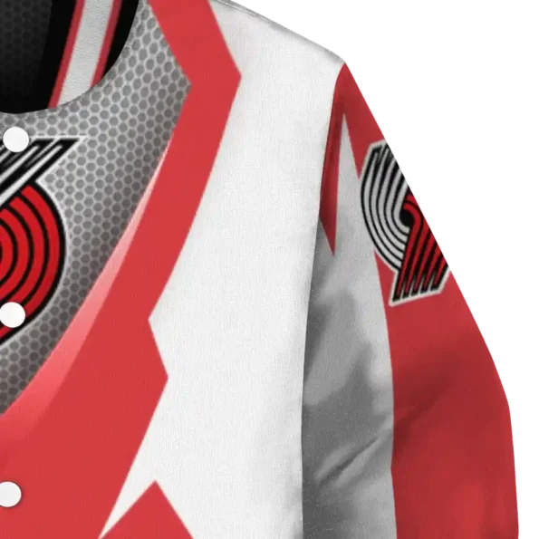 customized portland trail blazers v stripes red white varsity jacket premium grade.webp