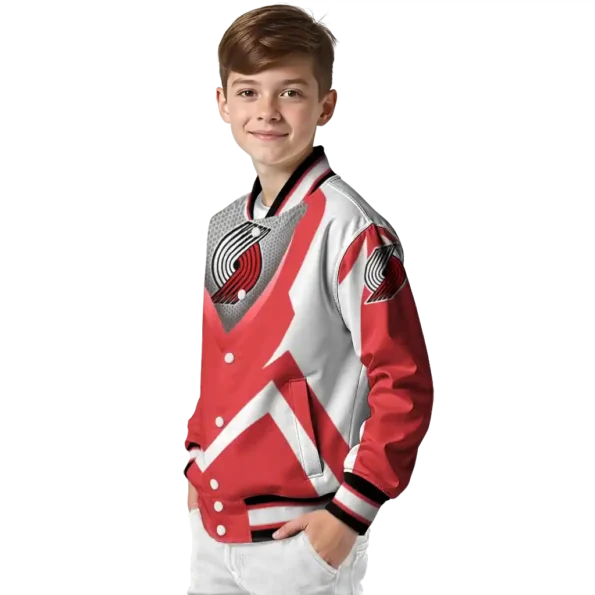 customized portland trail blazers v stripes red white varsity jacket trendy.webp