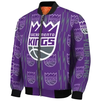 customized sacramento kings bolt stripe purple bomber jacket best selling