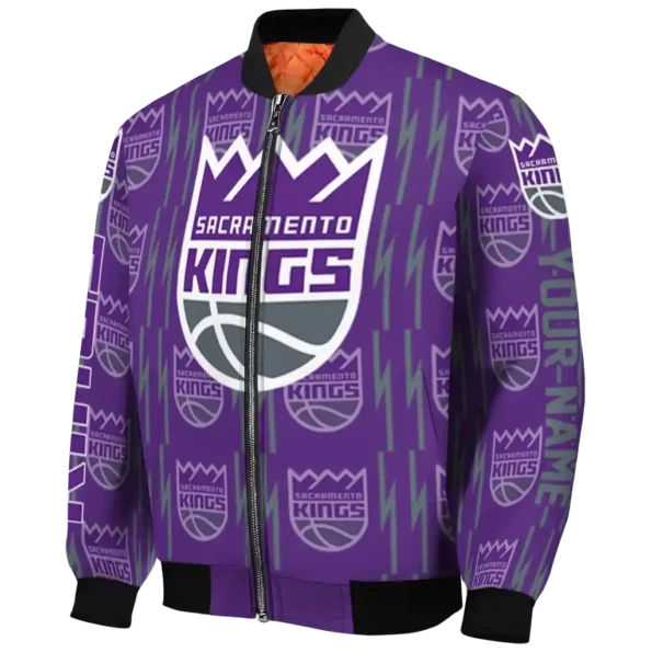 customized sacramento kings bolt stripe purple bomber jacket best selling