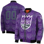 customized sacramento kings bolt stripe purple bomber jacket best selling