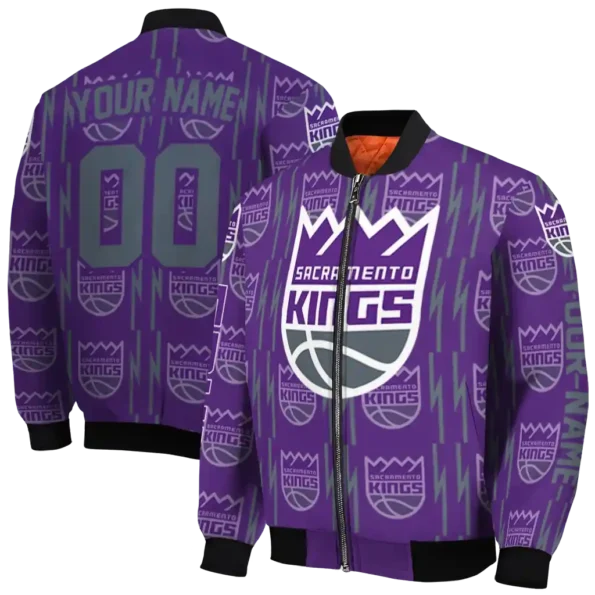 customized sacramento kings bolt stripe purple bomber jacket fashion forward