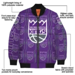 customized sacramento kings bolt stripe purple bomber jacket best selling
