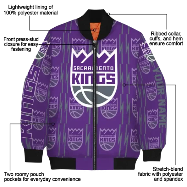 customized sacramento kings bolt stripe purple bomber jacket new arrival
