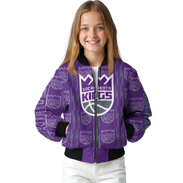 customized sacramento kings bolt stripe purple bomber jacket top rated