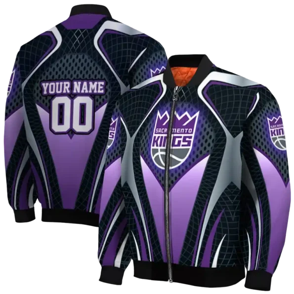 customized sacramento kings mesh chest black bomber jacket fashion forward