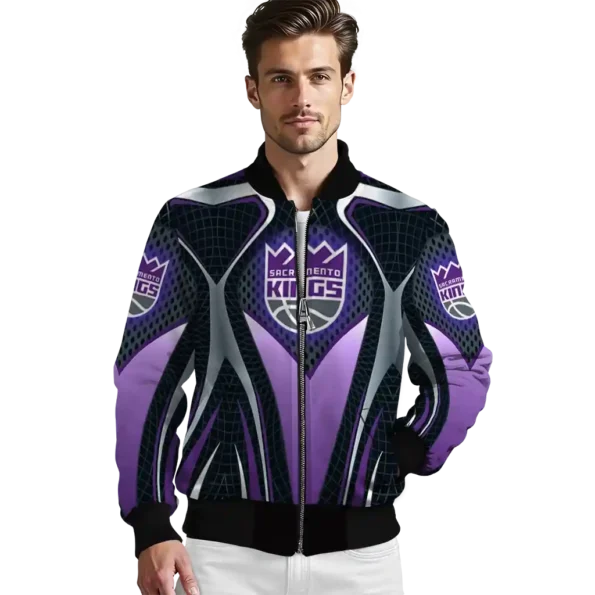 customized sacramento kings mesh chest black bomber jacket high quality