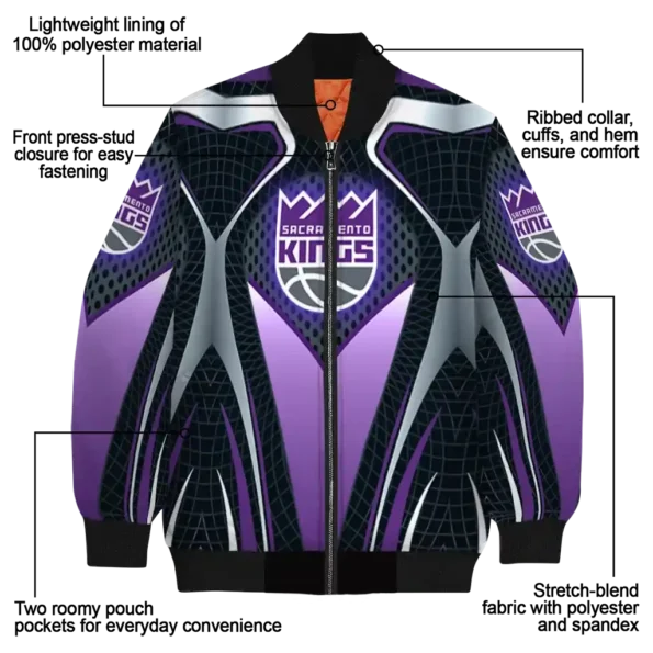 customized sacramento kings mesh chest black bomber jacket new arrival
