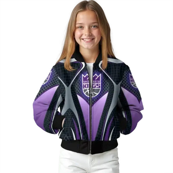 customized sacramento kings mesh chest black bomber jacket top rated