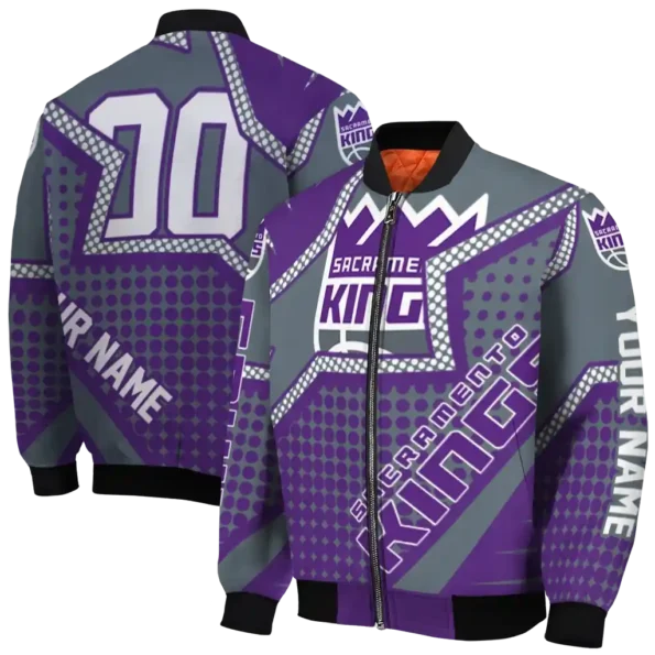 customized sacramento kings star burst purple bomber jacket fashion forward