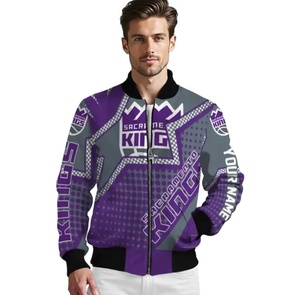 customized sacramento kings star burst purple bomber jacket high quality