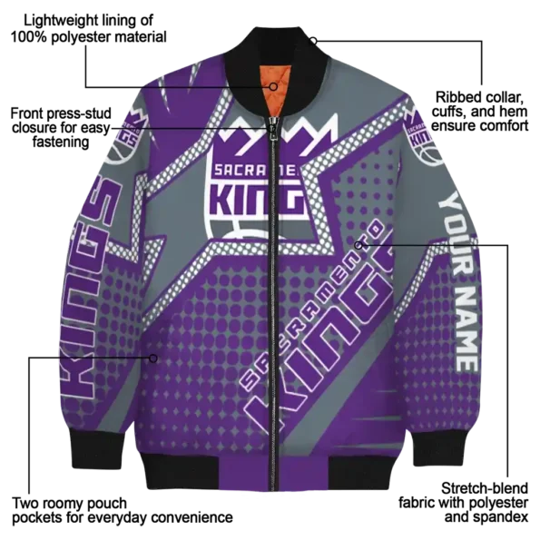 customized sacramento kings star burst purple bomber jacket new arrival
