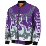 customized sacramento kings winged blaze purple white bomber jacket best selling