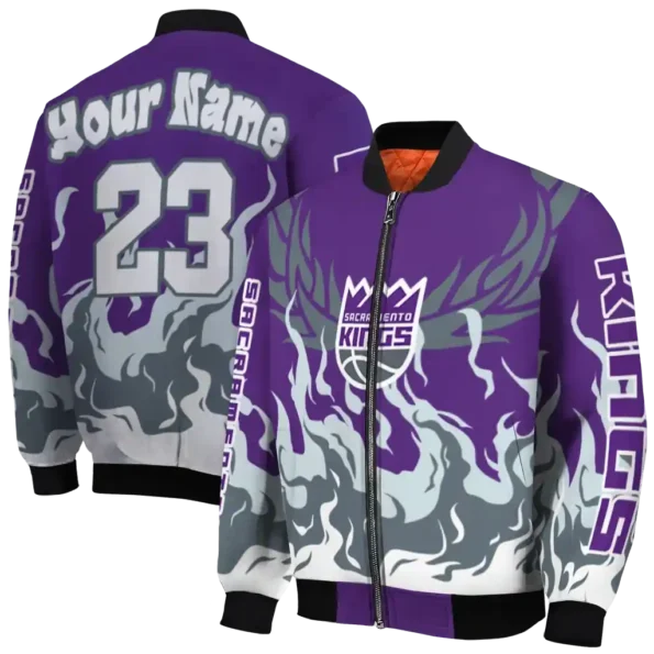 customized sacramento kings winged blaze purple white bomber jacket fashion forward