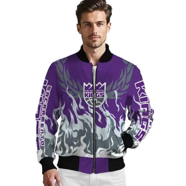 customized sacramento kings winged blaze purple white bomber jacket high quality