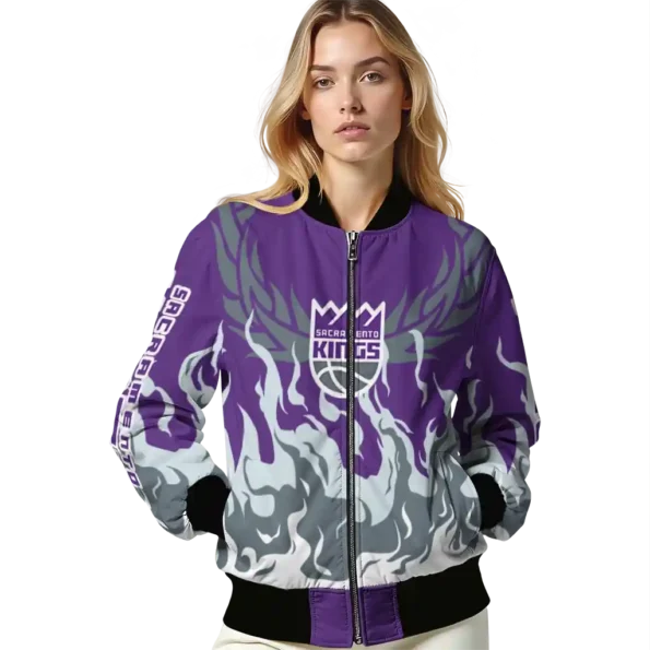 customized sacramento kings winged blaze purple white bomber jacket latest model