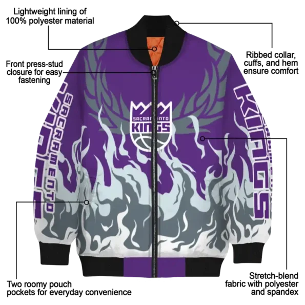 customized sacramento kings winged blaze purple white bomber jacket new arrival